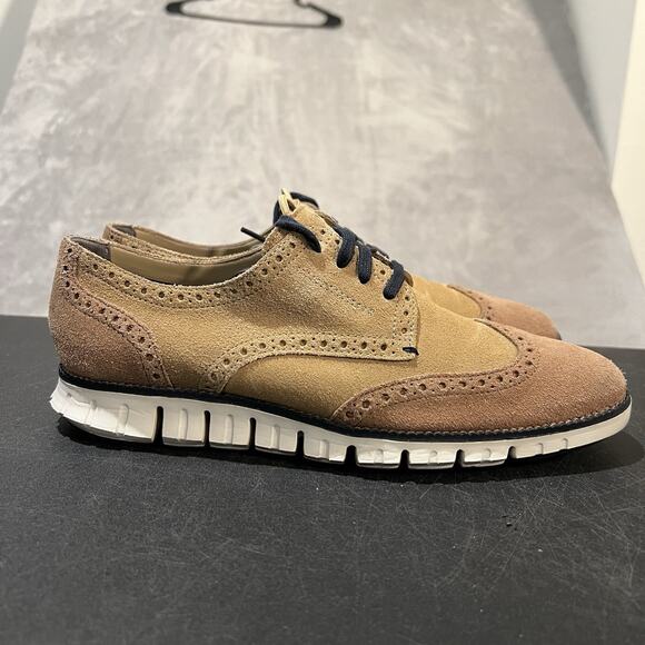 Cole Haan Zerogrand Suede Wingtip Oxfords Mens 8.5 Camel C20633 Casual Dress